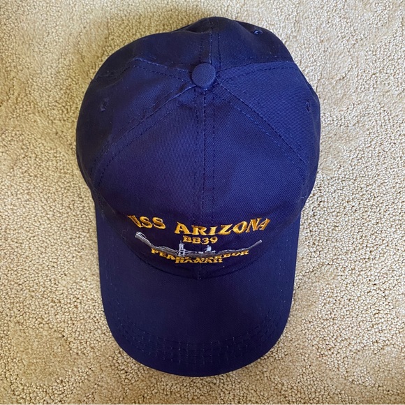 USS Arizona BB39 Pearl Harbor Hawaii Navy Blue Adjustable SnapBack Hat Made USA - Picture 3 of 10